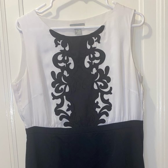 White and Black A-Line Dress with Damask Chest Design. Mini to knee-length - Picture 1 of 2